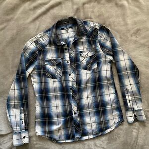 Carbon Blue and White Casual Button Down Shirt